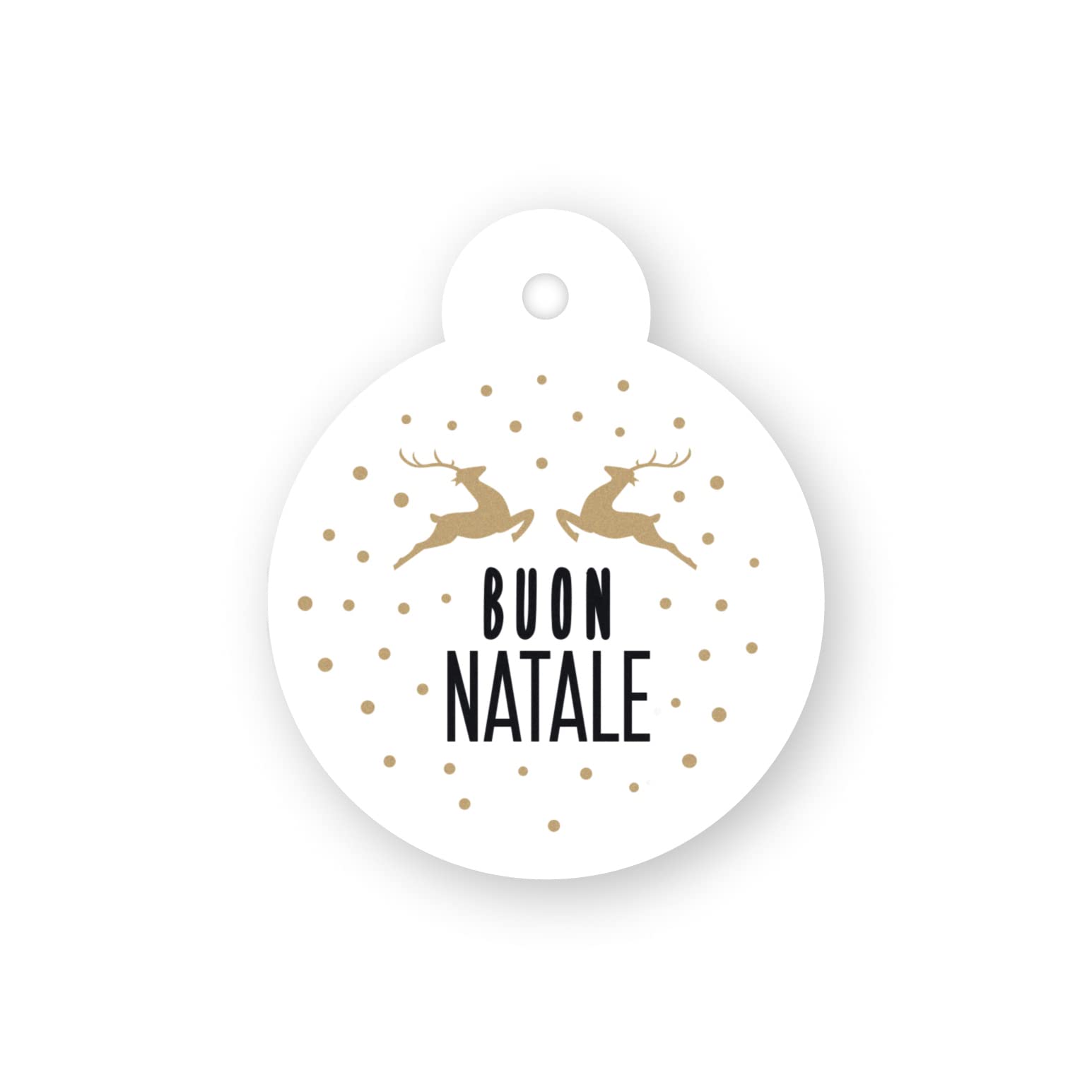 Mopec Pack of 24 Christmas Ball Cards Reindeer Buon Natale diameter 4 cm, Gold, White