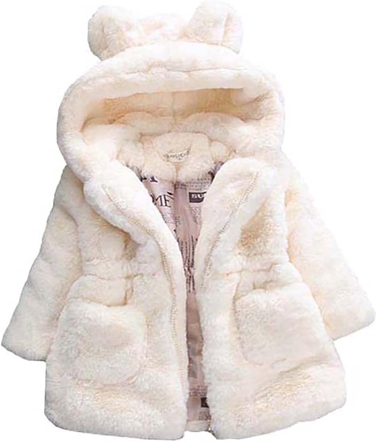 WEONEDREAM Toddler Girls Winter Fleece Coat Kids Hooded Faux Fur Jacket Baby Warm Outwear