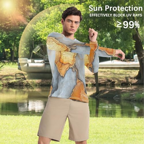 Marble Silver Orange Men's UPF 50+ Swim Shirts Classic Crew Neck Comfort UV Protective Clothing Water Fishing4