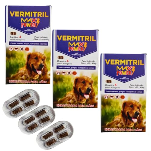 Anti Pulga, Carrapatos E Vermes Super Poderoso 12 Comprimidos Cães 20 A 40kg - Max Power