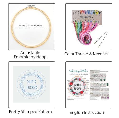 Image of Louise Maelys Funny Embroidery Kit for Beginners,Cross Stitch Kits for Adults,Flower Wreath Needlepoint for Starters Including Instruction and Threads