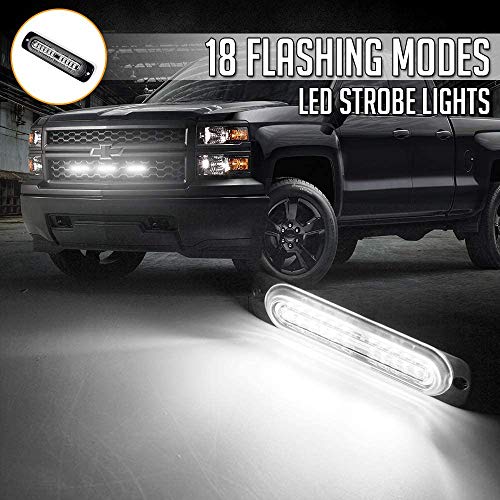 Led Warning Strobe Light 12 LEDs Emergency Led Warning Lights Surface Flush Mount Light LED Warning Light Bar Side Marker Safety Flashing Strobe Light Kit for 12V Tow Trucks Vehicle (12 led white)