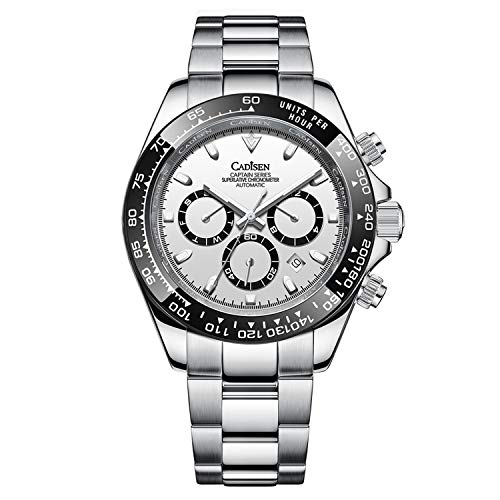 Skye Reker CADISEN Macchine Automatiche Orologi Da Uomo Ceramica Daytona Watch Sport Orologio Da Polso Impermeabile Orologi Da Uomo (White)