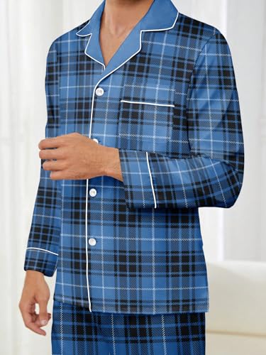 Mens Plaid Button Front Flannel Pajamas Set Cotton Pjs Warm Soft Lounge 2 Pieces Sleepwear Top with Pockets & Pj Pants4