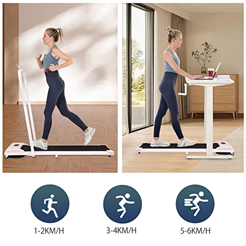 Treadmills for Home Foldable 2 in 1 with Handrail Adjustable Incline, 1-6 km/h Running Machine, Walking Pad with Incline LED Display Phone Holder Remote Control Transport Wheels Plug Pink - Image 5