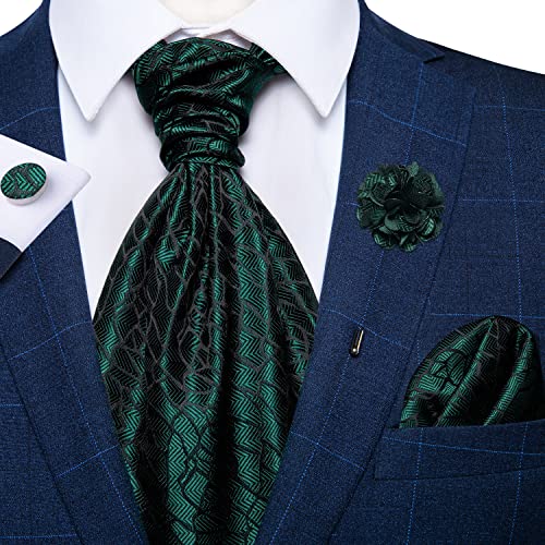 Image of DiBanGu Mens Silk Ascot Ties Paisley Jacquard Woven Cravat and Pocket Square Cufflinks with Lapel Pin for Business Wedding