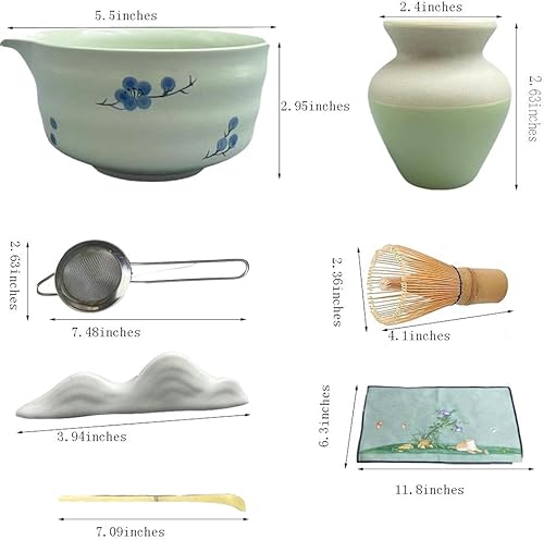Miniatura 5 de Juego de batidor de matcha, incluye cuenco matcha, batidor y soporte de matcha, tamiz, cuchara, tapete de tela, regalo para juego de matcha
