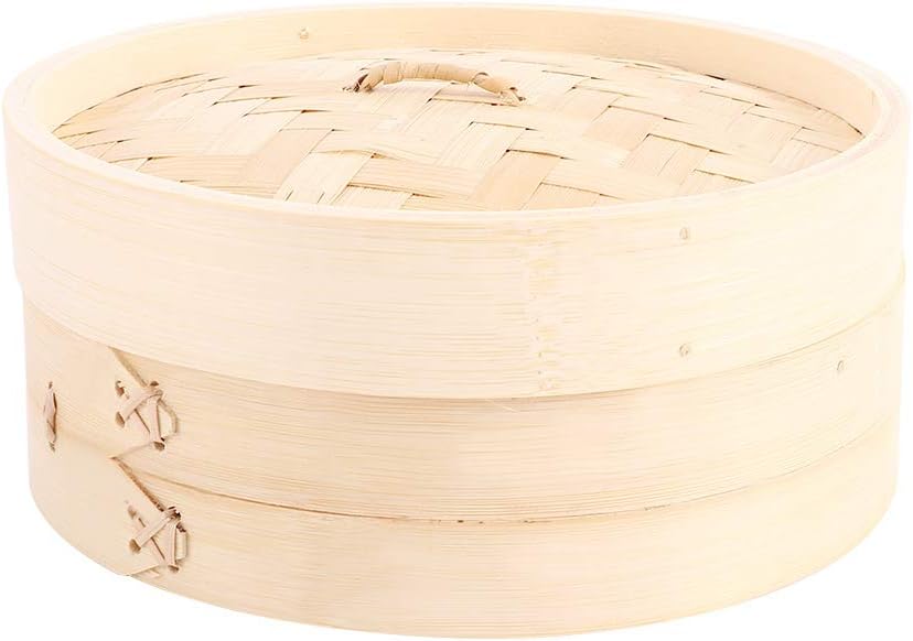 Chinese Dumplings Pastry Bamboo Steamer, Bamboo Basket Cooker Set, Kitchen Tool Cage Cakeware(20cm)