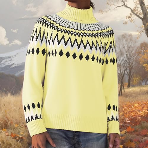 Women's Chunky Knit Sweater Solid Turtleneck Loose Fit Long Sleeve Pullover Contrast Cable Knit Sweaters Jumper Tops2