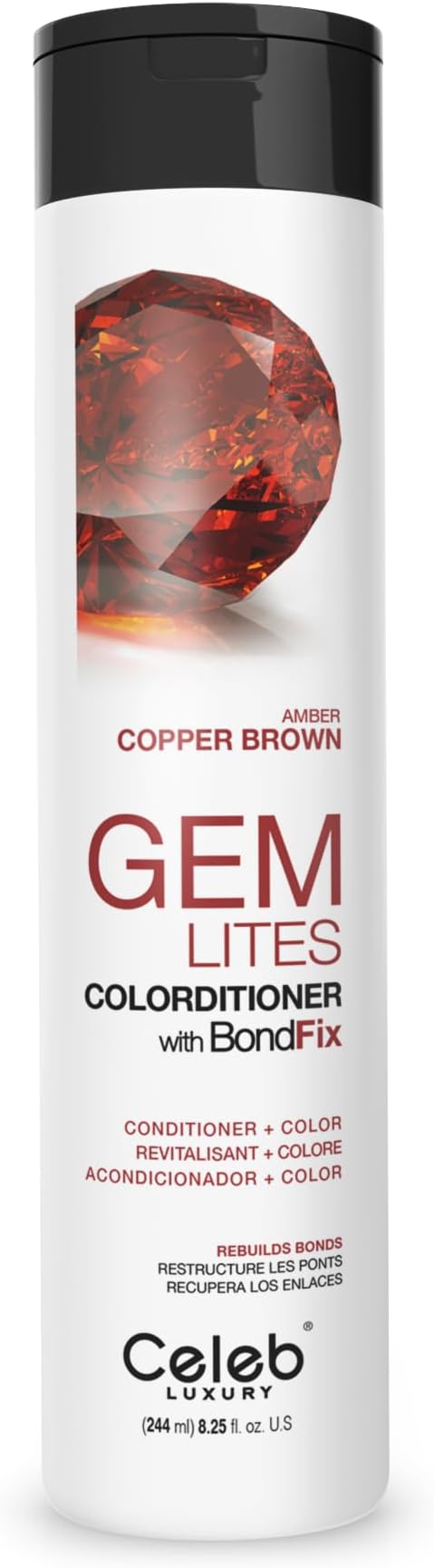 Celeb Luxury Gem Lites Colorditioner, Semi-Permanent Professional Hair Color Depositing Conditioner, Amber, 8.25 Fl Oz (Pack of 1)