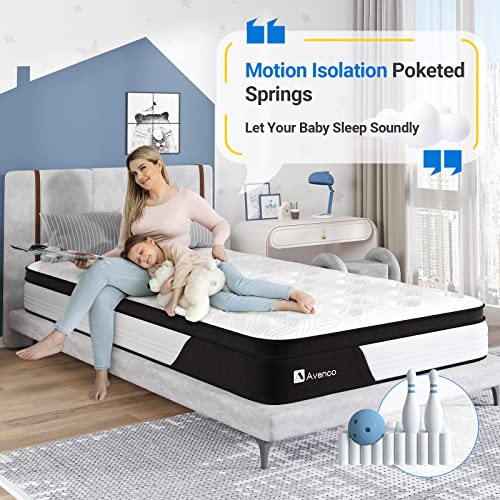 Avenco Twin Mattress 10 Inch, Twin Medium Firm Hybrid Mattress, Twin Mattress In A Box With Gel-Infused Memory Foam & Pocketed Springs, Motion Isolation, Breathable Knit Fabric, Strong Edge Support #TOP1