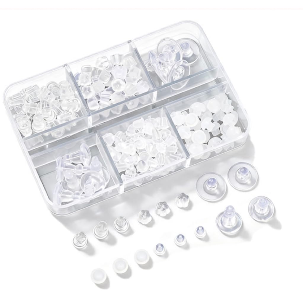 288 piezas 6 estilos de cierres transparentes para aretes, tapones de bala de silicona hipoalergénicos para orejas sensibles, joyería DIY y reparación de aretes, con caja de almacenamiento
