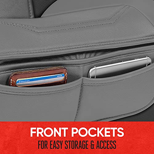 Image of Motor Trend LuxeFit Solid Gray Seat Covers for Cars Trucks Van SUV (2 Pack), Premium Faux Leather Car Seat Covers, Easy to Install Automotive Seat Covers with Storage Pockets, Fits Most Vehicles