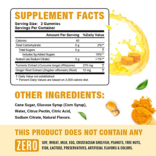Turmeric And Ginger Gummies, Tropical Flavor, Vegan, Gluten Free, Gelatin-Free, Non-Gmo, 60 Count #TOP1