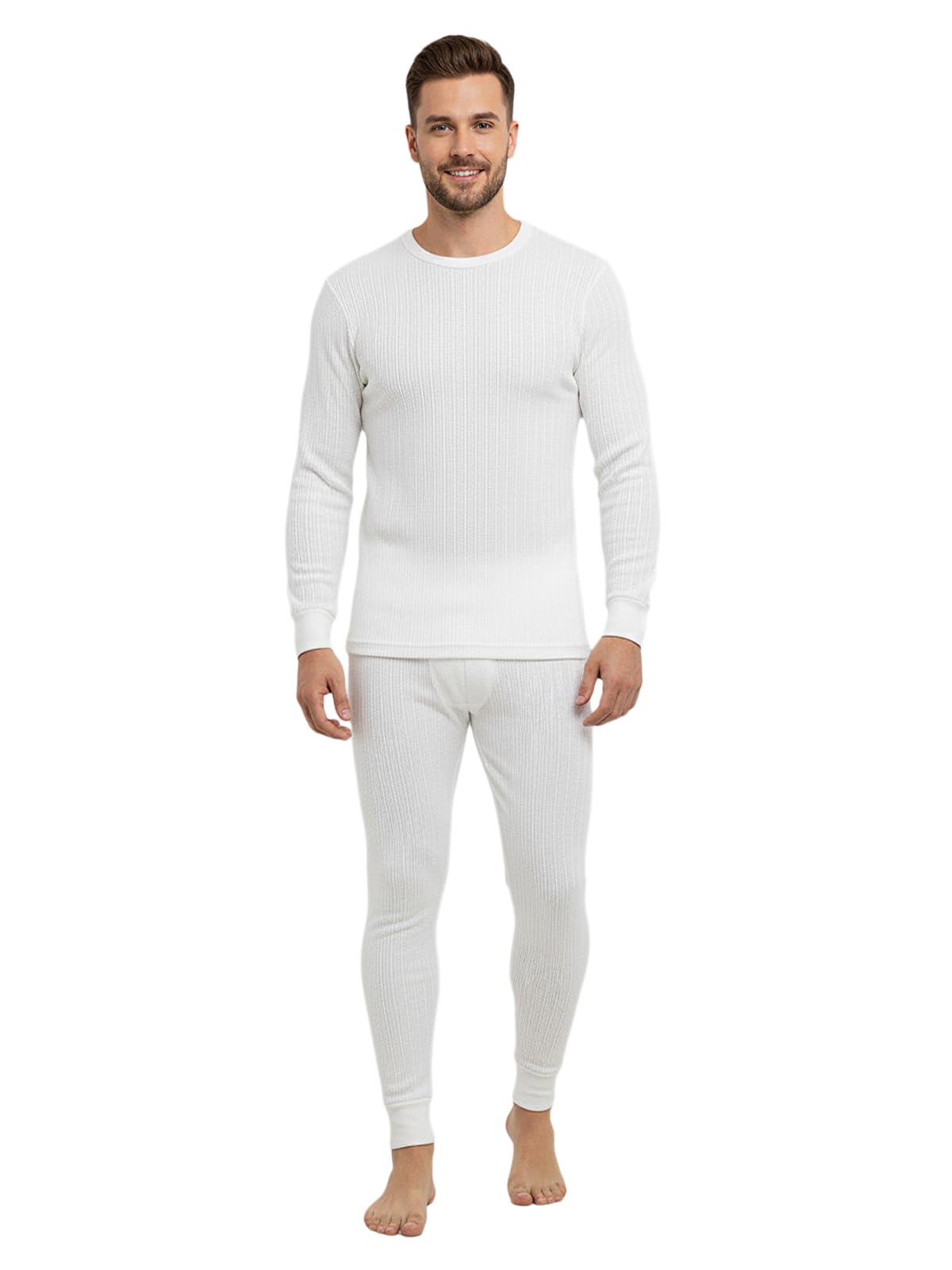 lux cozi HEATEK Men's White Round Neck Full Sleeve Skin Friendly Winter Wear Thermal Top and Bottom Set | Thermal Set for Men | Style 333-picture-32