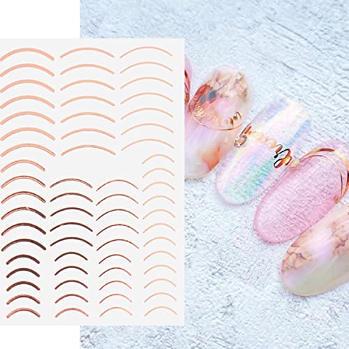 Silpecwee 14 Sheets Gold Nail Stickers French Line Metallic Curve Strip Nail Decals Self Adhesive Nail Art Stickers Nail Design Stickers 3D Nail Decoration For Women Kids #TOP7
