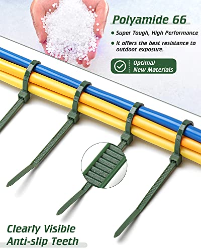4 Sizes 200Pcs Cable Zip Ties, Idemeet Heavy Duty Pa66 Plastic Wire Ties, 12+10+8+4 Inch Premium Self-Locking Nylon Cable Ties Decoration Tie Wraps For Fencing Gardening Farming Grid Wall, Dark Green #TOP1