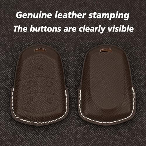 CISUI Leather Key Fob Cover with Keychain, Compatible with Cadillac XT4 XT5 XT6 Escalade ATS CT6 CTS XTS SRX (5-Button) (Dark Brown) by CISUI - Image 4