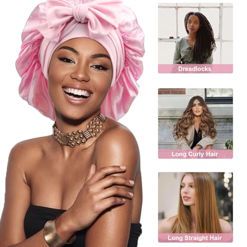 DRESHOW Satin Braid Bonnet for Women Silk Bonnet for Sleeping Sleep Cap with Elastic Tie Band Night Cap for Long Curly Hair Locs - Image 4
