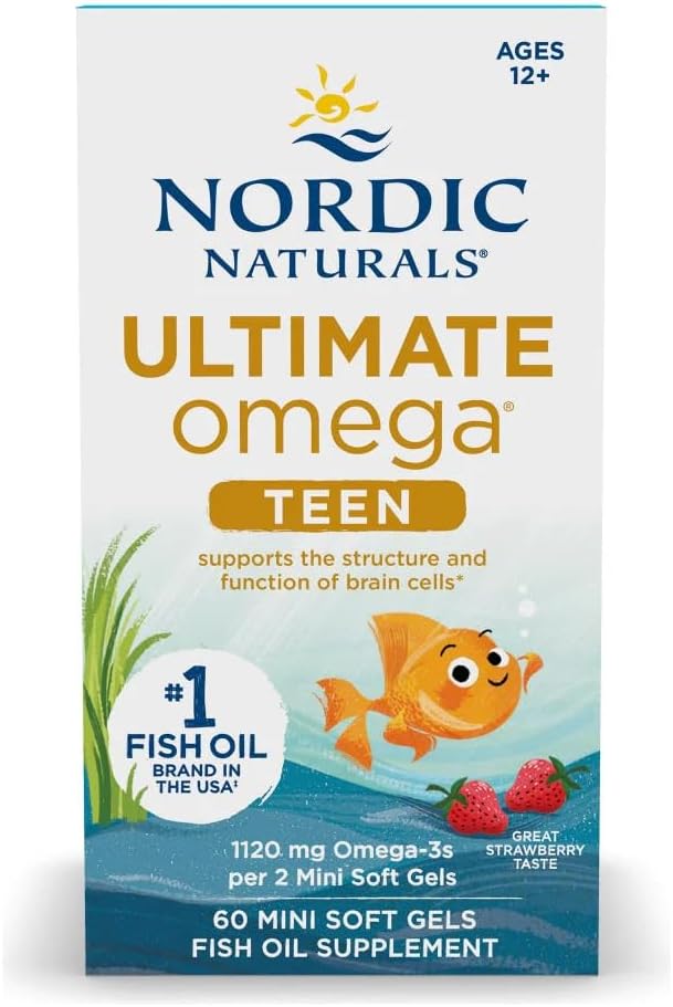 Nordic Naturals Ultimate Omega 2X Teen, Strawberry - 60 Mini Soft Gels - 1120 mg Total Omega-3s with EPA & DHA - Brain Health, Positive Mood, Social Development, Learning - Non-GMO - 30 Servings thumbnail