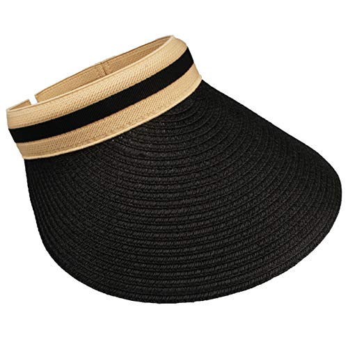 VIVIAN & VINCENT Women's Wide Brim Sun Hats Straw Golf Visor Summer Beach Panama Garden Hat for Women Kids Black