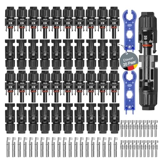 20 Pares MC4 Conectores Solares, Solar Panel Cable Conector, Conector Solar Fotovoltaico, Conectores de Cable de Panel Solar, Macho/Hembra Conector Impermeable de Anillo de Sello Impermeable