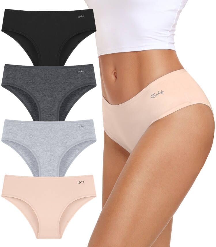 coskefyWomens Underwear Cotton Hipster Panties Soft Stretch Ladies Cheeky Bikini Briefs 4 Pack