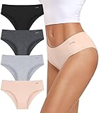 coskefy Cotton Bikini Underwear Women Cotton Panties Ladies Soft Stretch Mid Rise Briefs 4 Pack