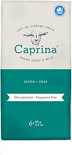 Caprina Fresh Goat's Milk Bar Soap Fragrance Free for Sensitive Skin | 3.2 Ounces 6 Pack Soap | Cleanses Without Drying, Biodegradable, Softening Soap | No Phosphates or Parabens
