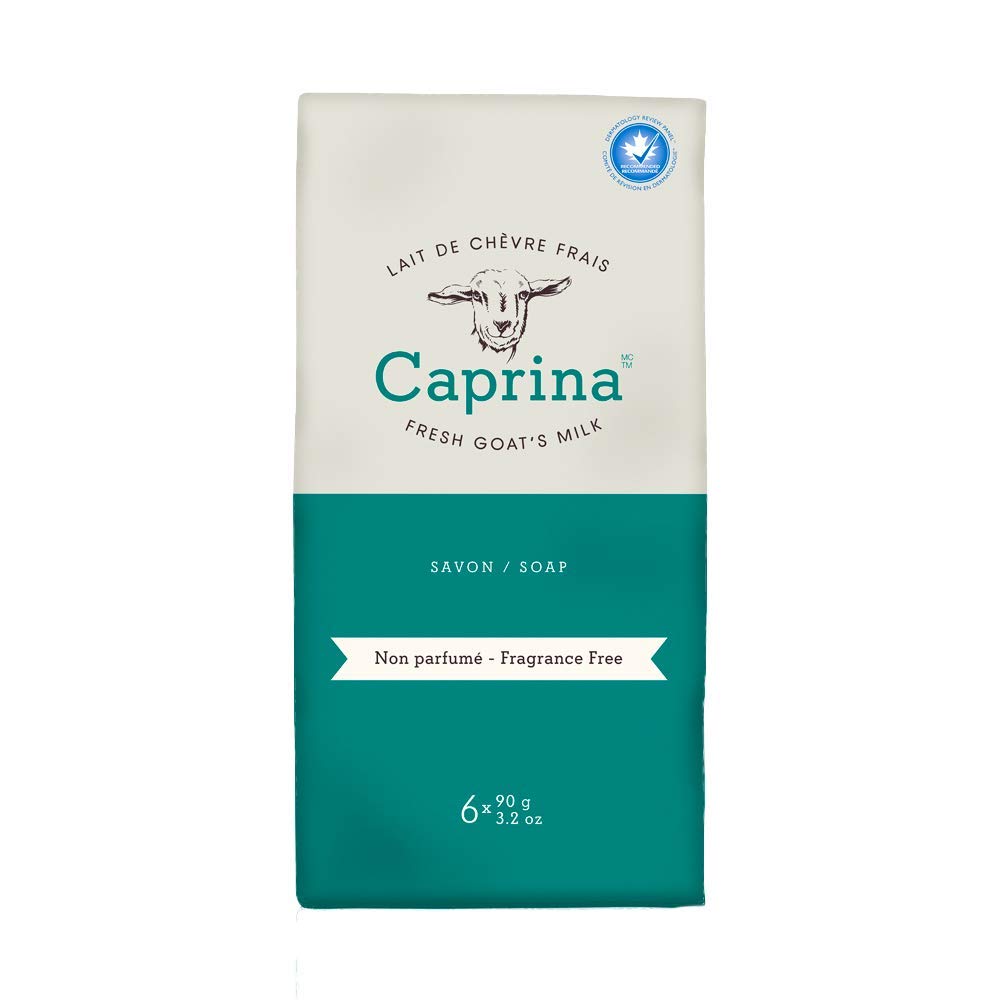 Caprina Fresh Goat’s Milk Bar Soap FRAGRANCE FREE (6-Pack) 3.2 oz (90g) each, For Sensitive Skin, Cleanses Without Drying, Biodegradable Formula