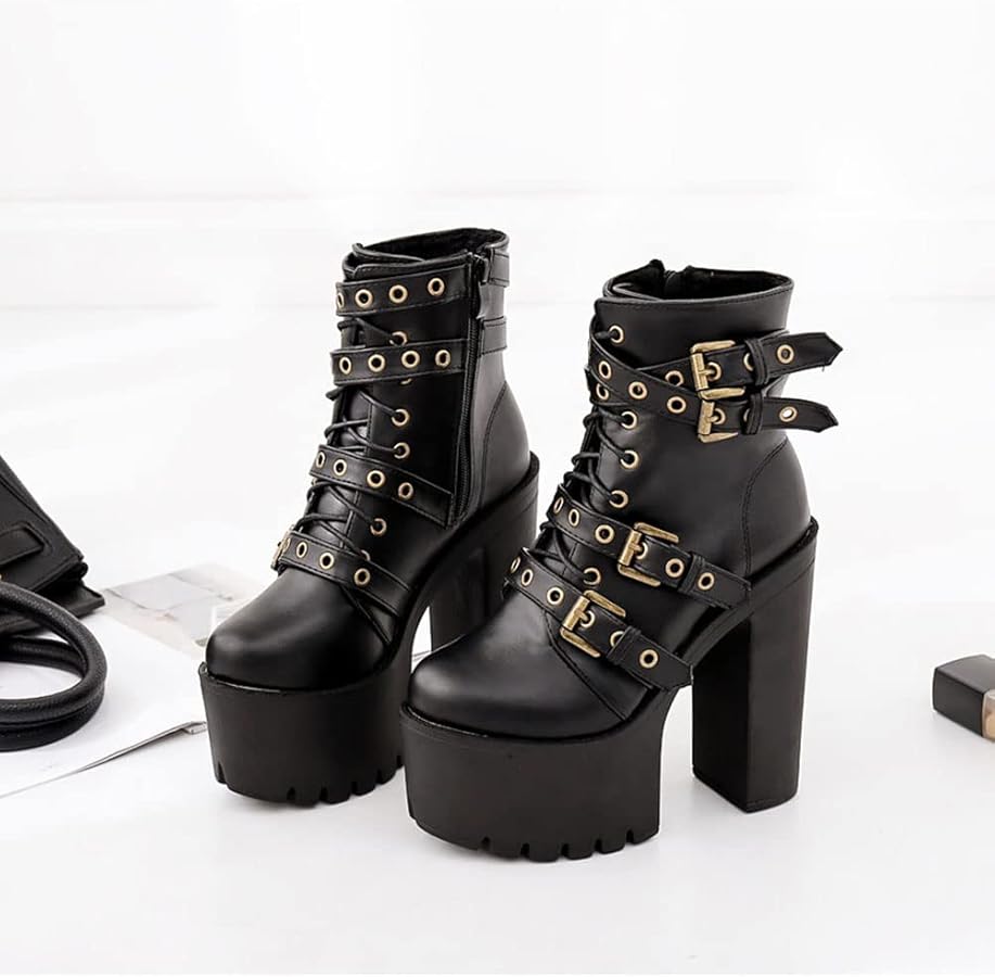 Amazon | [Cnstone]15cm 厚底ブーツ レディース ショートブーツ 太