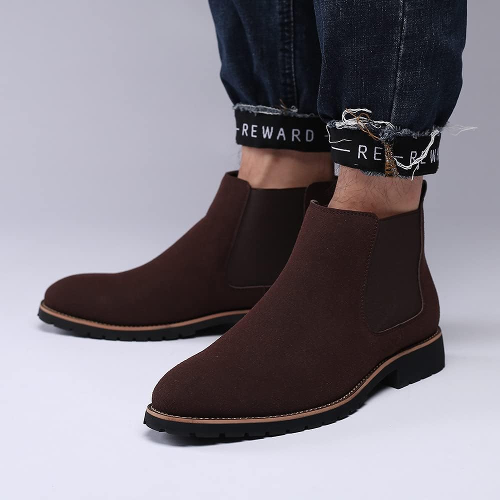 Santimon Mens Chelsea Ankle Boot Suede Leather Slip-On Classic Dress Comfort Casual Chukka Boots