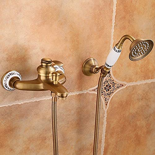 Un cadeau unique : costume de douche en laiton rétro et porcelaine bleue et blanche