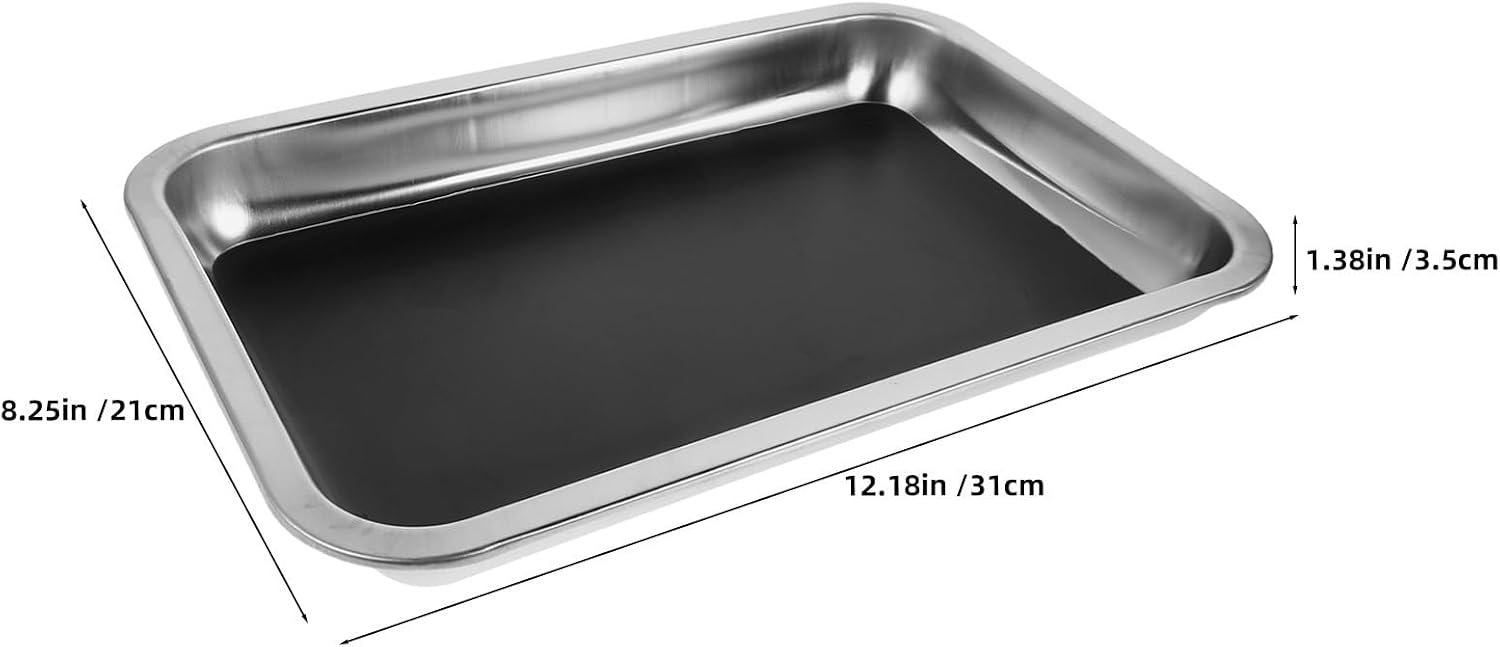 Rectangular Dissection Tray with Wax Lining Stainless Steel 2pcs 12x8 Inch Thickened Pan with Smooth Edges Biology Lab Organizer for Science Education and Experiments