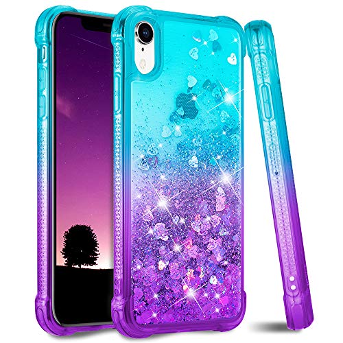 Ruky for XR and XR Glitter Case, Gradient Quicksand Series TPU Bumper Cushion Reinforced Corners Protective Bling Liquid Girls Women Case for XR 6.1 inches (Aqua Purple)
