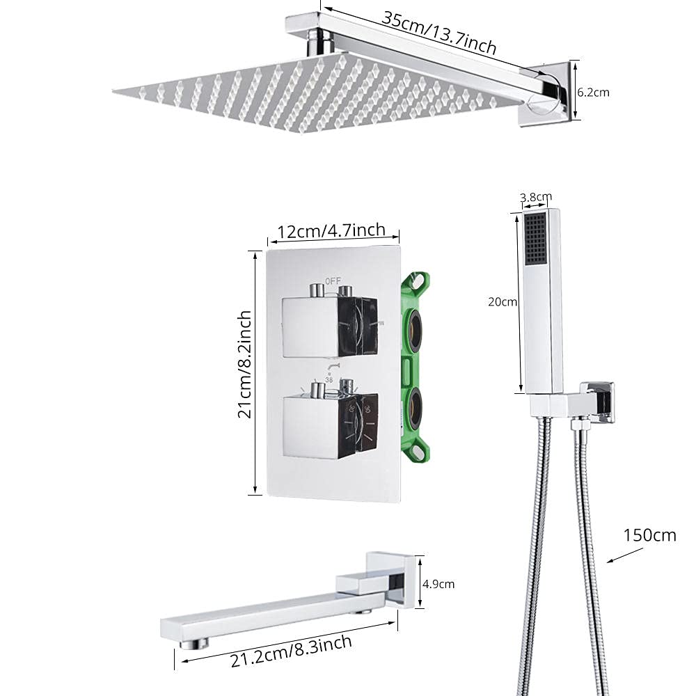 Grifo de Ducha termostático Cromado para baño, Cabezal de Lluvia, Mezclador de bañera de Pared, Juego de 8 Pulgadas