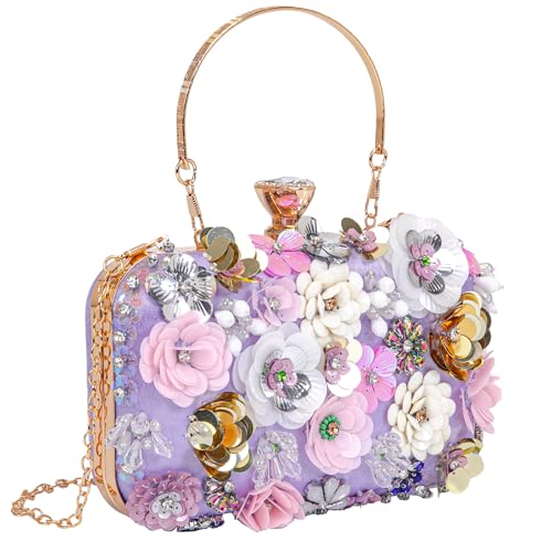 Image of BBTT.ful Women Clutches Flower Evening Handbag Chain Strap Shoulder Bag handbag Wedding bag purse