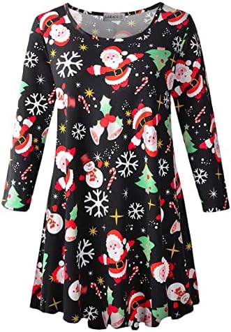 LARACE Ugly Christmas Shirts for Womens Plus Size Dressy Tops 3/4 Sleeve Ladies Tunic Loose Fit Casual Basic Clothes(L, Flower40)