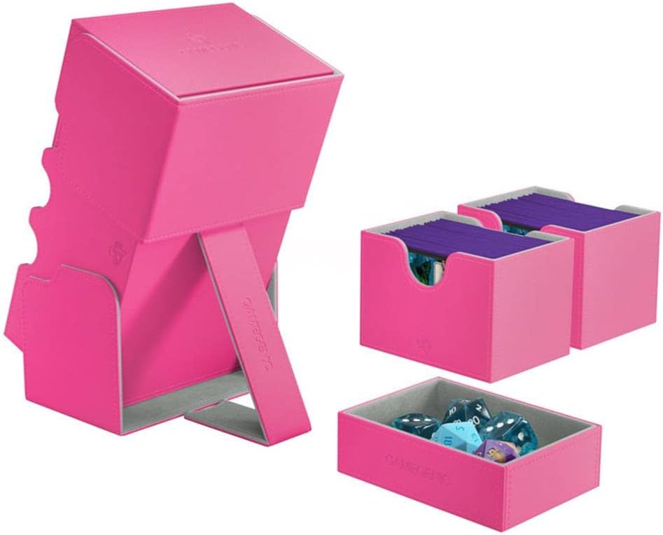 Gamegenic Galápagos Jogos Stronghold 200+ Convertible Deck Box | Double-Sleeved Card Storage | Card Game Protector | Nexofyber Surface | Holds up to 200 Cards | Pink Color | Made