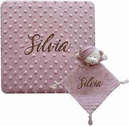 various Set Personalizada Manta + Dou Dou Bordado Bebe Recien Nacido Padres Primerizos Manta Suave Minky Poliester Cuna Coche Nina Nino Nombre Bordado Detalle Tierno Color Maquillaje