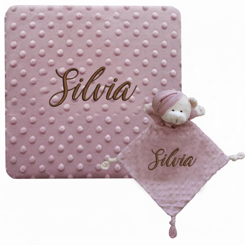 various Set Personalizada Manta + Dou Dou Bordado Bebe Recien Nacido Padres Primerizos Manta Suave Minky Poliester Cuna Coche Nina Nino Nombre Bordado Detalle Tierno Color Maquillaje - 1
