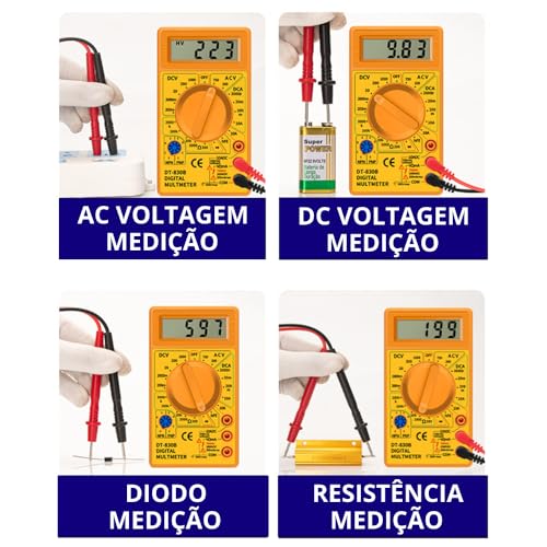 Multímetro Digital Profissional Com Cabo Teste Portátil Alta Precisão Display LCD Medição de Tensão