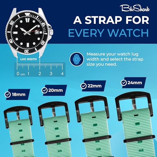 Image of BluShark - Original Collection Military-Style Waterproof Watch Strap, Fits All Timepiece Brands, Durable Nylon Wristwatch Accessories with Stainless Steel Buckle - 18mm, 20mm, 22mm & 24mm Watch Bands