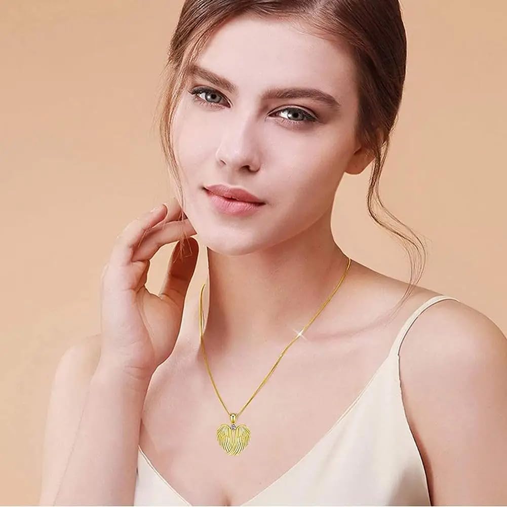 925 Sterling Silver Naszyjnik ze skrzydłami anioła Skrzydła anioła stróża Naszyjnik Naszyjnik z kamieniem urodzeniowym dla kobiet Dziewczyny Biżuteria świąteczna Prezenty - Wisiorek anioła stróża,