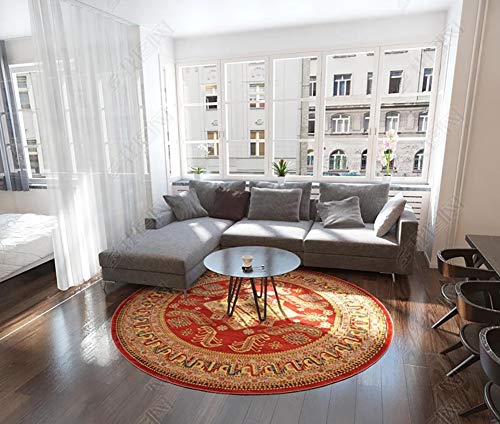 Naturer Indisch Teppich Rund 100cm Azteken Muster Rot Gelb Bunt Outdoor Teppich Mandala Orientteppich Wohnzimmer… – Bild 4