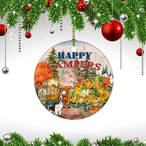 Adorno de cerámica de Navidad para campistas felices, regalo de Navidad, decoración de Navidad, adorno de recuerdo, decoración de otoño, perro, otoño 2022, decoración de árboles de Navidad, regalos