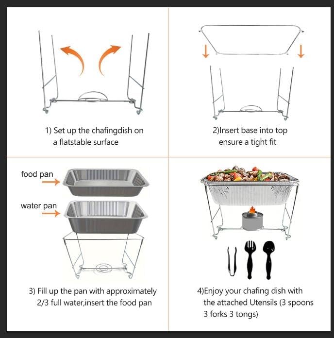 Miniatura 4 de Juego de platos desechables para bufé, 39 piezas de servidores de roces con calentadores de alimentos, cubiertas, sartenes de comida de tamaño
