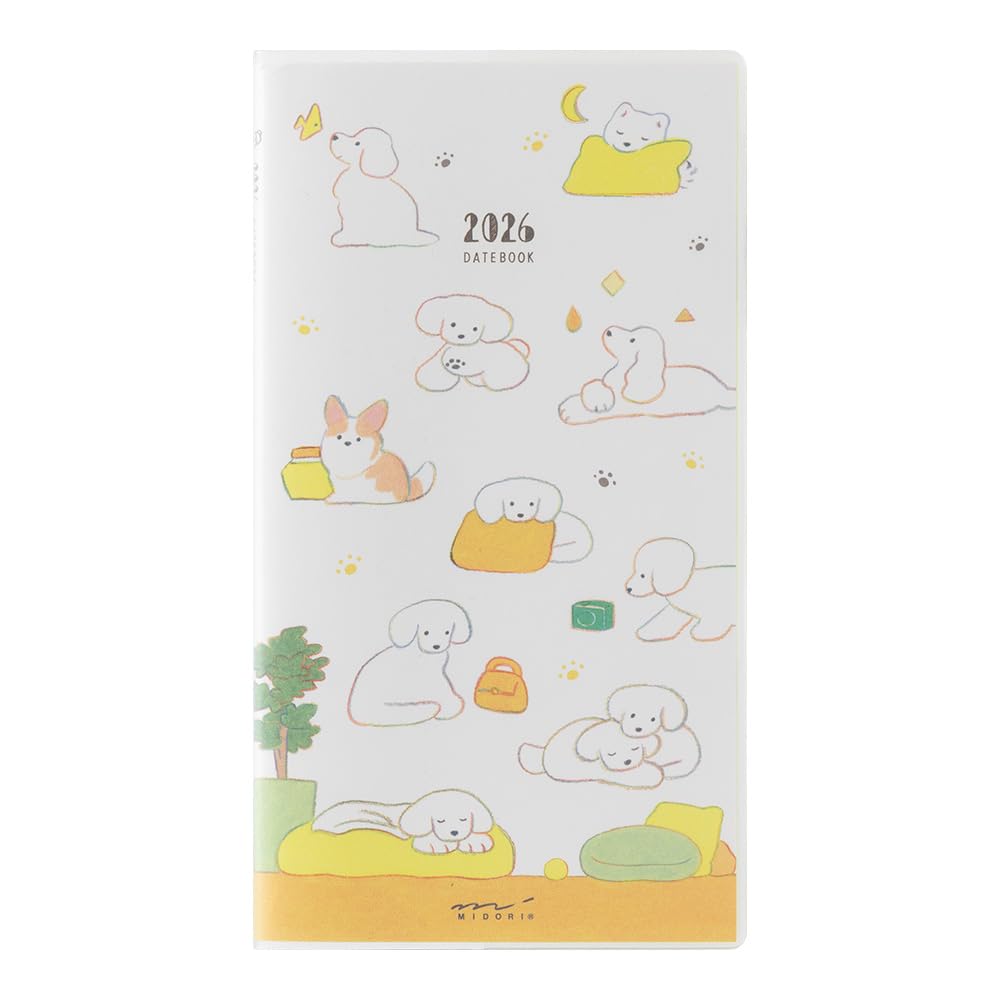 Midori Pocket Diary Notebook 2026 Slim Monthly Dog Pattern 22361006 (Starting January 2026)