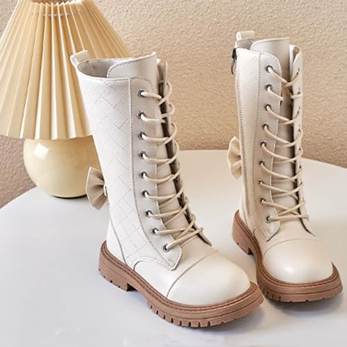 Girls Combat Boots Lace Up Mid Calf Boots Chunky Heel Platform Boots Fashion Ankle Boots Side Zipper Winter Booties4