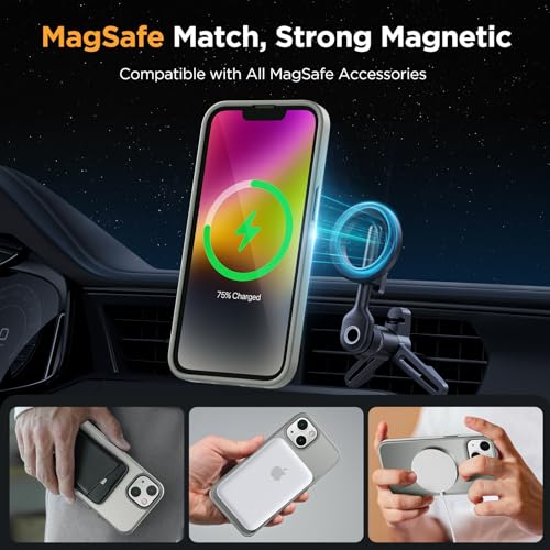Image of Miracase Magnetic for iPhone 14 Case 6.1 inch (Compatible with MagSafe)(with 2X Screen Protectors) Military-Grade Protection, Anti-Fingerprint Translucent Matte Phone Case Cover, Gray